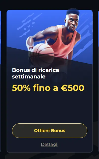Bonus di ricarica settimanale 50pct fino a eur500